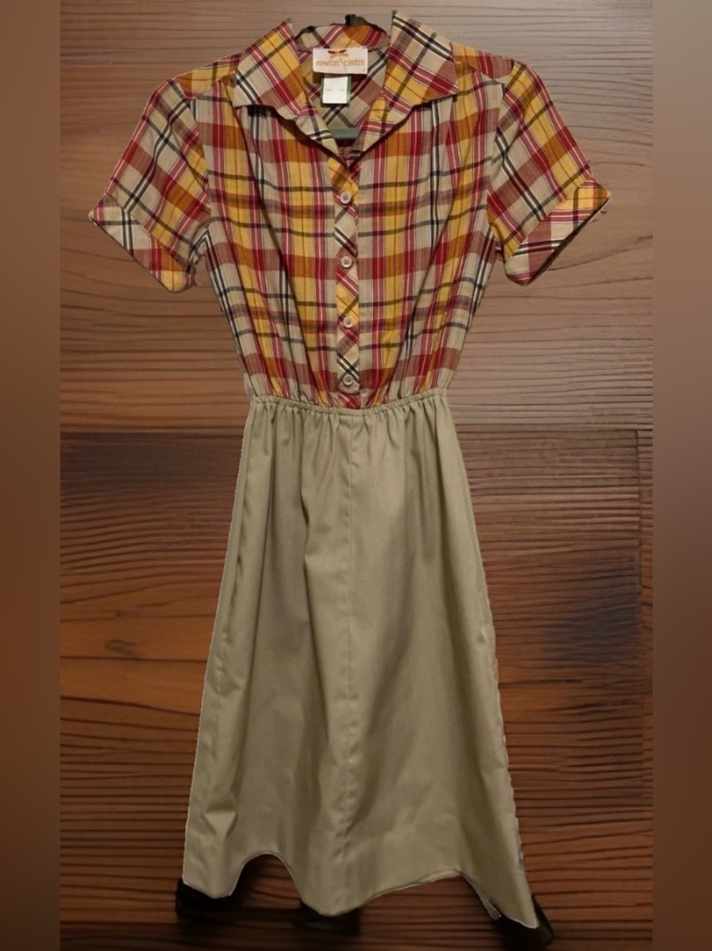 Vintage 70’s Dress Autumn Harvest Plaid Into Tan Mini Women’s Size 6